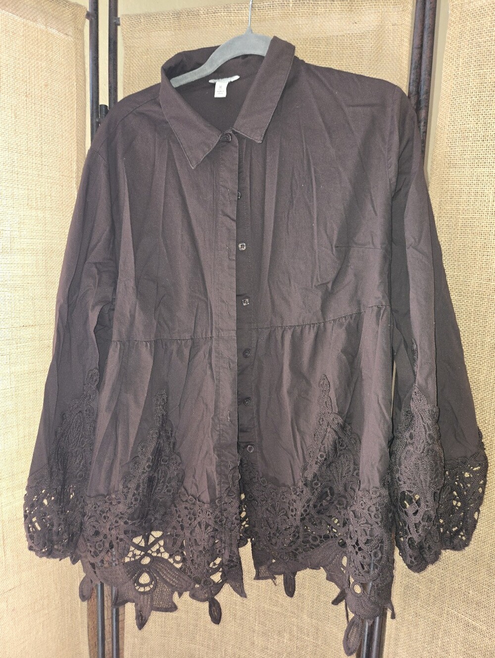 NWOT Cato Brown Lace Drop Waist Long Sleeve Top XL